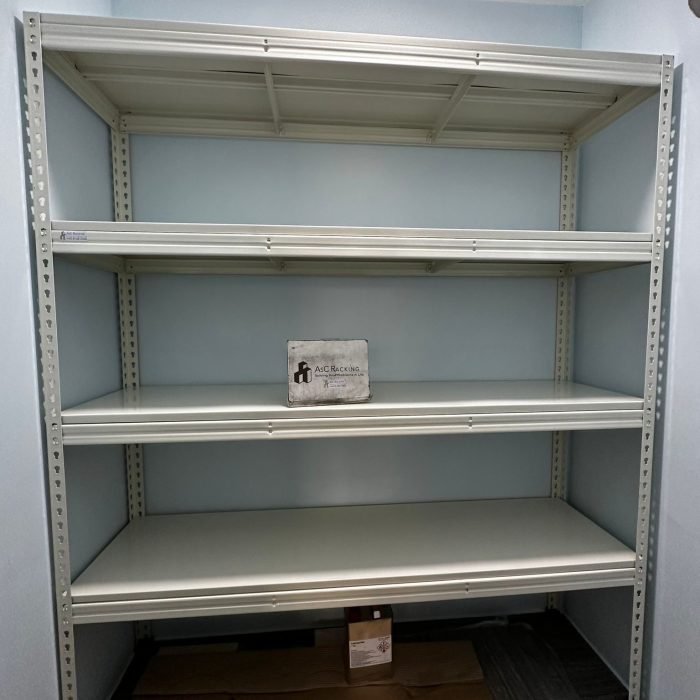 Warehouse storage racks with metal shelving